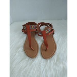 Tiara Los Angeles Women's Sz 8.5 Tribal T Strap Sandals Double Strap Multicolor